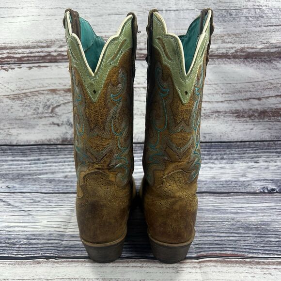 Justin Sevana Brown & Green Leather Square Toe Western Boots SVL7312 Women’s 9 - Picture 5 of 7